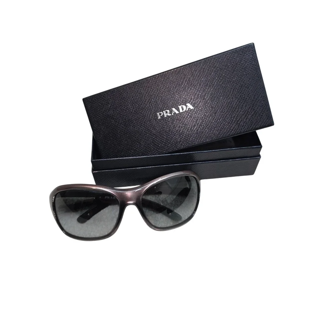 Prada SPR 15L Sunglasses Bronze Wrap Frame Grey Gradient Lens Italy 64-18-120